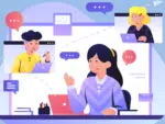 illustration of multiple people making calculations and phone calls